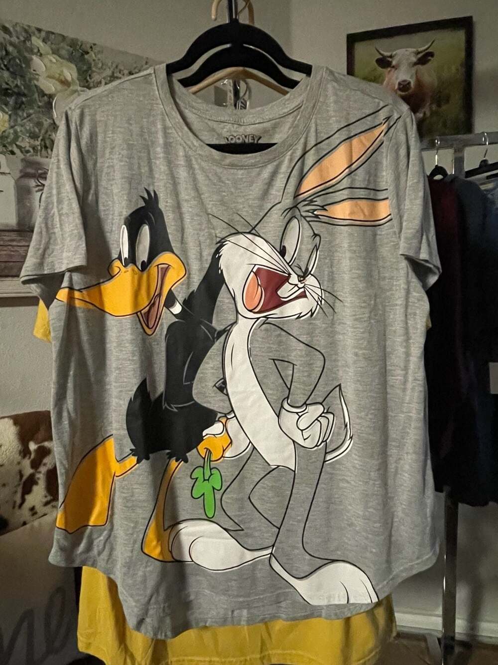Looney Tunes Bugs Bunny and Daffy Duck Gray Graphic T-Shirt
